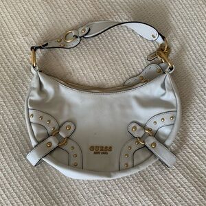Vintage Y2K GUESS Natalya Purse Stone Cream Studded Hobo Shoulder Saddle Bag